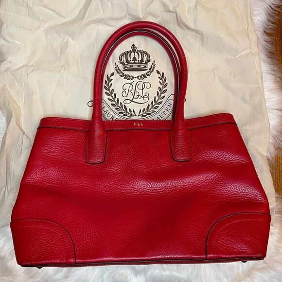 RALPH LAUREN RL Shoulder Bag RLL Red Gold Leather - Picture 2 of 16